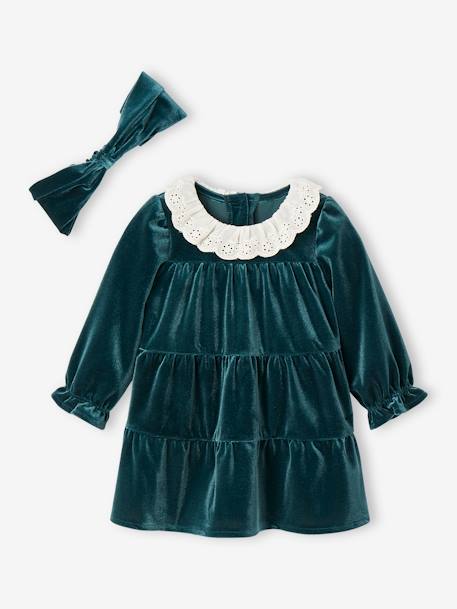 Coffret cadeau de Noël robe velours + bandeau bébé fille vert émeraude 8 - vertbaudet enfant 