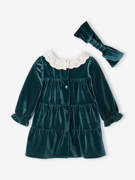 Coffret cadeau de Noël robe velours + bandeau bébé fille vert émeraude 4 - vertbaudet enfant 