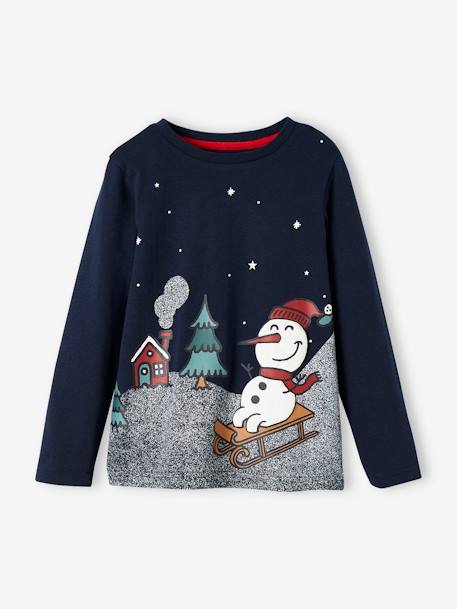 T-shirt de Noël motif bonhomme de neige garçon marine 1 - vertbaudet enfant 