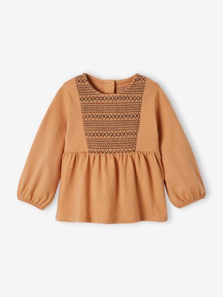 T-shirt avec smocks bébé camel 1 - vertbaudet enfant 