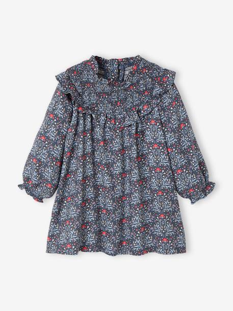 Robe à smocks bébé avec volant bleu ardoise 2 - vertbaudet enfant 