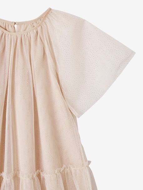 Robe cérémonie en tulle à paillettes fille manches papillon beige poudré+écru 3 - vertbaudet enfant 