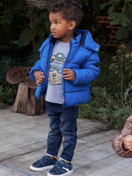 Doudoune capuche et manches amovibles garçon doublée polaire bleu électrique 2 - vertbaudet enfant 