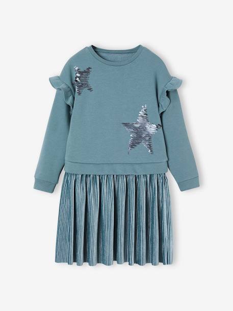 Robe de fête bi-matière fille étoiles en sequins fille bleu grisé+rose 1 - vertbaudet enfant 