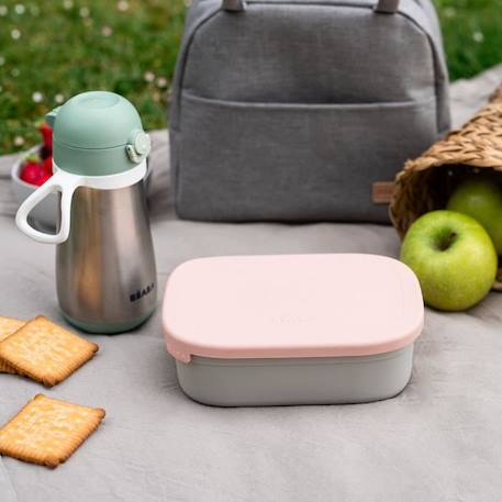 BEABA, Boîte repas enfant en inox, couvercle en silicone et housse de protection, Gris velours et rose poudré ROSE 6 - vertbaudet enfant 