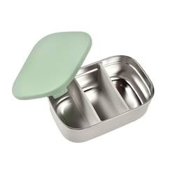 BEABA, Boîte repas enfant en inox, couvercle en silicone et housse de protection, Gris velours et vert sauge  - vertbaudet enfant