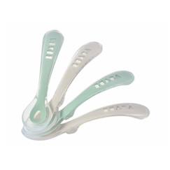 Cuillères d'apprentissage 2ème âge en silicone - BEABA - Lot de 4 - Vert et gris  - vertbaudet enfant