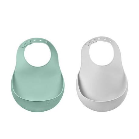 Lot de 2 bavoirs en silicone BEABA - Light Mist/Sage Green - Hygiéniques et pratiques VERT 1 - vertbaudet enfant 