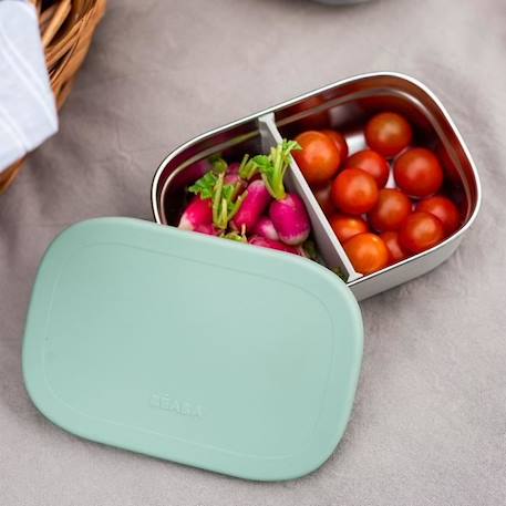 BEABA, Boîte repas enfant en inox, couvercle en silicone et housse de protection, Gris velours et vert sauge VERT 2 - vertbaudet enfant 