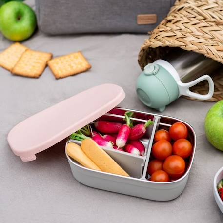 BEABA, Boîte repas enfant en inox, couvercle en silicone et housse de protection, Gris velours et rose poudré ROSE 5 - vertbaudet enfant 