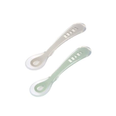 Lot de 2 cuillères 2ème âge silicone avec boite de transport - BEABA - Ergonomique - Souple - Vert VERT 1 - vertbaudet enfant 