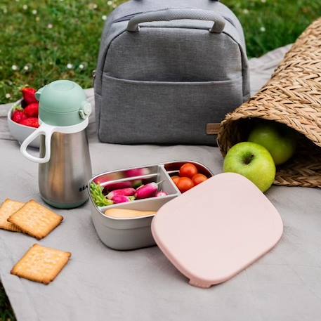 BEABA, Boîte repas enfant en inox, couvercle en silicone et housse de protection, Gris velours et rose poudré ROSE 2 - vertbaudet enfant 