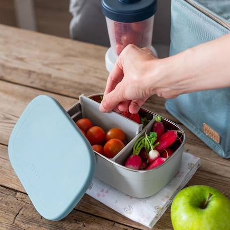 BEABA, Boîte repas enfant en inox, couvercle en silicone et housse de protection, Gris velours et bleu BLEU 4 - vertbaudet enfant 