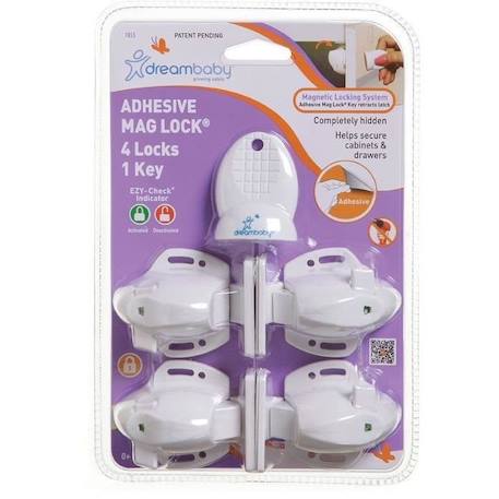 DREAMBABY® Mag Lock Adhésif - 4 verrous de protection adhésif + 1 clé BLANC 1 - vertbaudet enfant 