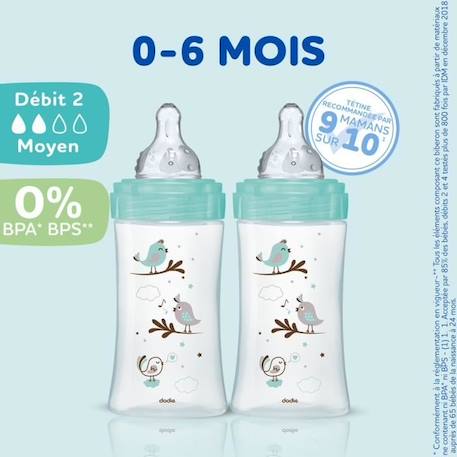 Lot de 3 Biberons DODIE Anti-Colique Initiation+ - Verre - 270ml - 0-6 Mois - Tétine Ronde - Débit 2 VERT 4 - vertbaudet enfant 