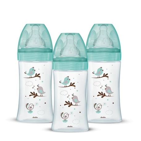 Lot de 3 Biberons DODIE Anti-Colique Initiation+ - Verre - 270ml - 0-6 Mois - Tétine Ronde - Débit 2 VERT 1 - vertbaudet enfant 