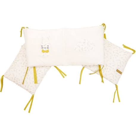 DOMIVA Tour de lit Leafy Bunny - Coton bio & Polyester recylclé - Adaptable lit 60*120 ou 70*140 - Blanc/Jaune - 30 x 180 cm BEIGE 1 - vertbaudet enfant 