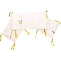 Linge de maison et décoration-Linge de lit bébé-DOMIVA Tour de lit Leafy Bunny - Coton bio & Polyester recylclé - Adaptable lit 60*120 ou 70*140 - Blanc/Jaune - 30 x 180 cm