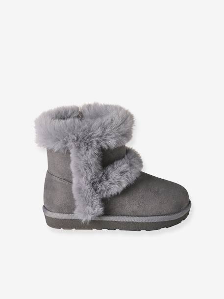 Boots déperlantes zippées fourrées fille beige doré+gris+marron 7 - vertbaudet enfant 