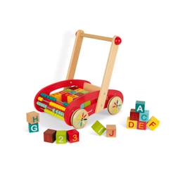 Jouet-Jeux de plein air-Chariot ABC Buggy Tatoo - JANOD - 30 cubes en bois - Dès 1 an - Rouge