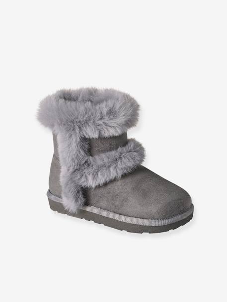 Boots déperlantes zippées fourrées fille beige doré+gris+marron 6 - vertbaudet enfant 