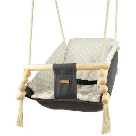 Bascule pour bébé - VELINDA - Gris - Carreaux crème - Style scandinave GRIS 2 - vertbaudet enfant 