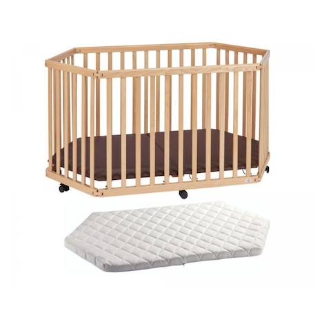 Parc Playpen bois naturel avec matelas - TISSI - Pour bébé - Pliable et compact - Roulettes multidirectionnelles MARRON 1 - vertbaudet enfant 