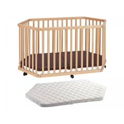 Parc Playpen bois naturel avec matelas - TISSI - Pour bébé - Pliable et compact - Roulettes multidirectionnelles  - vertbaudet enfant