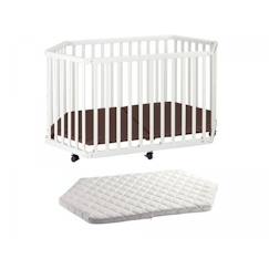 -Parc bébé - TISSI - Parc Playpen blanc - Pliable - Matelas assorti - Hêtre massif