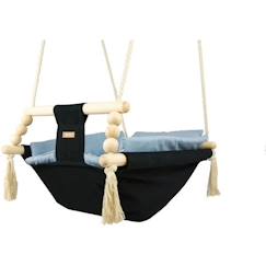 Jouet-Premier âge-Bascules, chariots de marche, trotteurs et porteurs-Bascule pour bébé Velinda - Noir, Bleu clair - Style scandinave en bois et coton de haute qualité