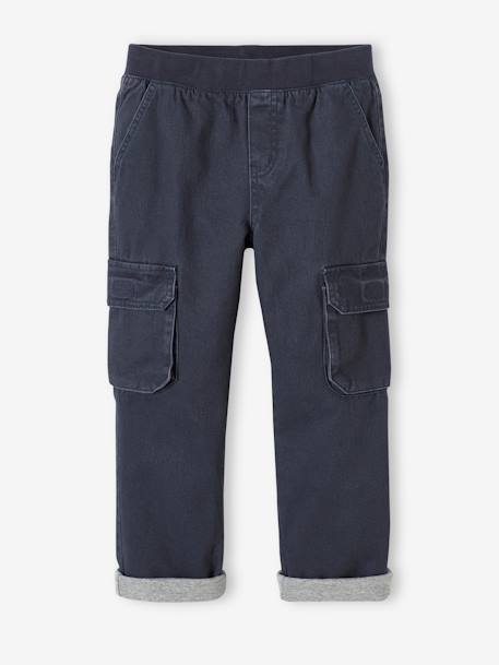 Pantalon battle doublé garçon facile à enfiler bleu nuit+kaki 1 - vertbaudet enfant 