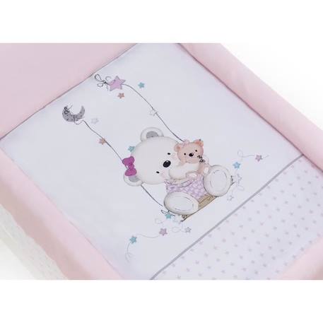 Interbaby - Berceau ours junior 90 x 72 cm bois/coton blanc/rose ROSE 2 - vertbaudet enfant 