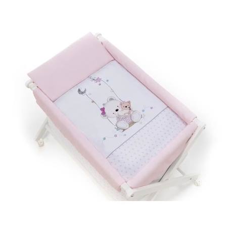 Interbaby - Berceau ours junior 90 x 72 cm bois/coton blanc/rose ROSE 3 - vertbaudet enfant 