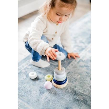 Pyramide à Anneaux en Bois - KINDSGUT - Jouet éducatif pour bébé - 7 disques et 1 boule en bois colorés BLEU 2 - vertbaudet enfant 