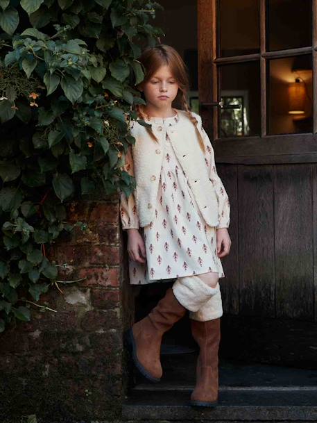 Robe à volants en velours imprimé fille beige poudré 1 - vertbaudet enfant 