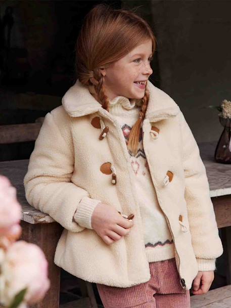 Manteau douillet en sherpa fille fermeture par brandebourgs écru 2 - vertbaudet enfant 