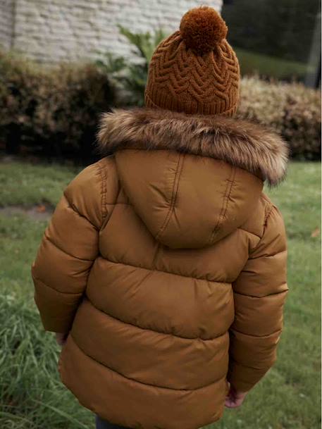 Ensemble bonnet + snood + moufles/mitaines en maille torsadée garçon ocre+vert sapin 11 - vertbaudet enfant 