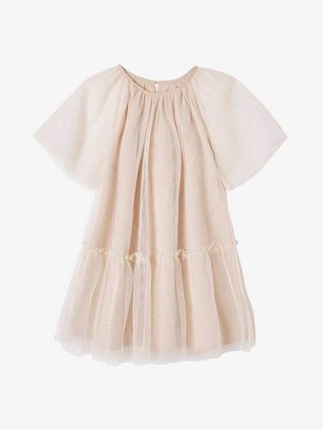 Robe cérémonie en tulle à paillettes fille manches papillon beige poudré+écru 1 - vertbaudet enfant 