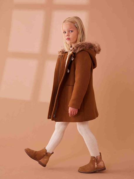 Boots cuir à pompon fille collection maternelle camel 6 - vertbaudet enfant 