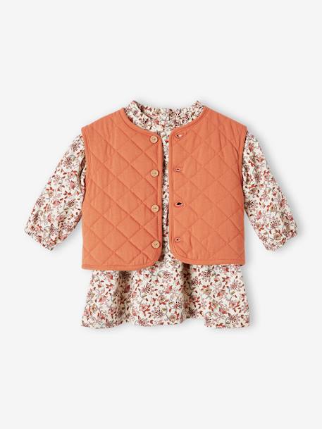 Ensemble 3 pièces bébé : gilet matelassé, robe et bandeau en velours bébé rouille 7 - vertbaudet enfant 