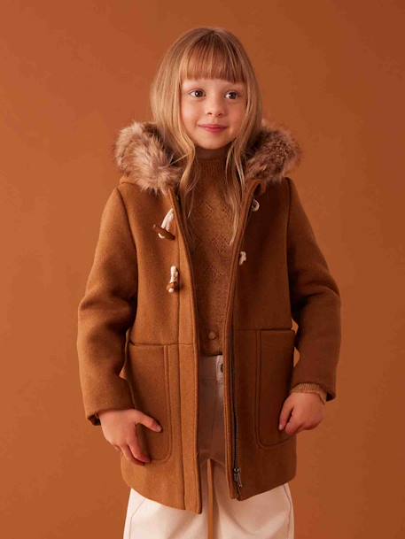 Duffle-coat à capuche en drap de laine fille fermé par brandebourgs camel+encre 7 - vertbaudet enfant 