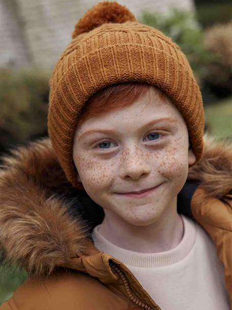 Ensemble bonnet + snood + moufles/mitaines en maille torsadée garçon ocre+vert sapin 1 - vertbaudet enfant 