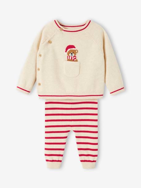 Ensemble de Noël 2 pièces bébé en tricot beige chiné 1 - vertbaudet enfant 