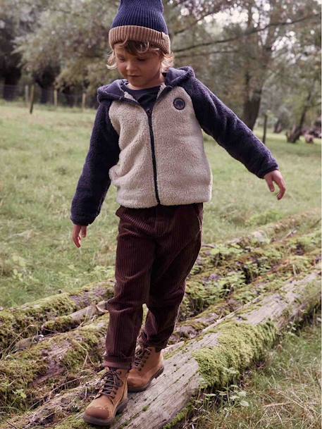 Pantalon en velours côtelé garçon facile à enfiler caramel+vert sapin 1 - vertbaudet enfant 