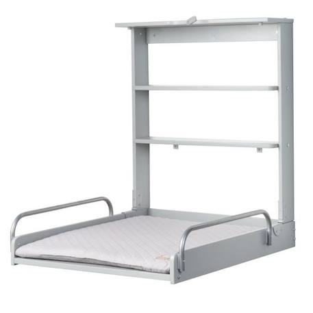 ROBA Table à Langer Murale Pliante avec Matelas à Langer Imperméable et Étagères Intégrées - Facile à Installer - Bois Gris GRIS 1 - vertbaudet enfant 