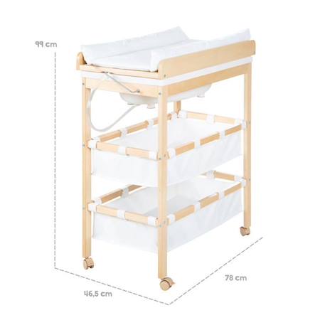 ROBA Table à Langer avec Baignoire Baby Pool en Bois Naturel + Matelas à Langer Hydrofuge et Étagères en tissu - Plan Pivotable BEIGE 4 - vertbaudet enfant 