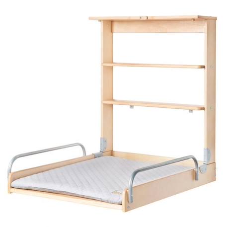 ROBA Table à Langer Murale - Pliable et Rabattable - Matelas à Langer et Étagères Intégrées - Facile à Installer - Bois Naturel MARRON 1 - vertbaudet enfant 