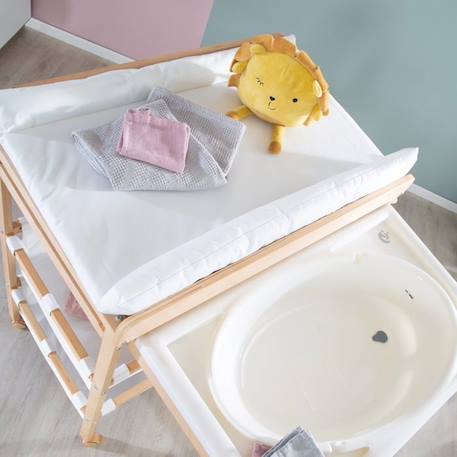 ROBA Table à Langer avec Baignoire Coulissante Baby Pool + Matelas à Langer Imperméable et Étagères en tissu Blanc - Bois Naturel BEIGE 3 - vertbaudet enfant 