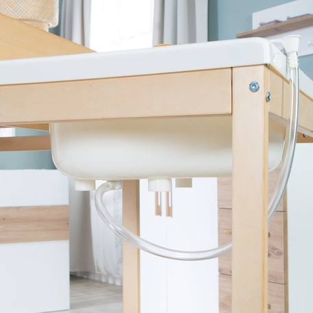 ROBA Table à Langer avec Baignoire Coulissante Baby Pool + Matelas à Langer Imperméable et Étagères en tissu Blanc - Bois Naturel BEIGE 2 - vertbaudet enfant 