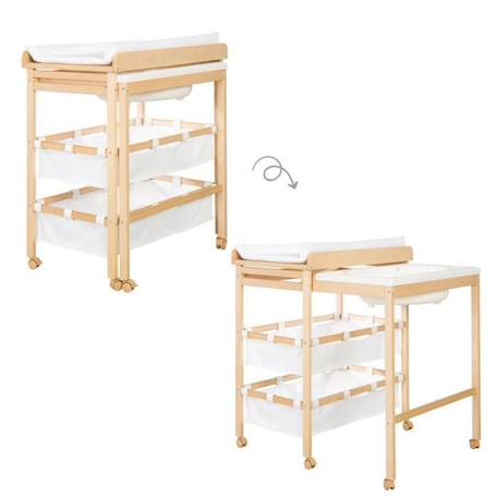 ROBA Table à Langer avec Baignoire Coulissante Baby Pool + Matelas à Langer Imperméable et Étagères en tissu Blanc - Bois Naturel BEIGE 1 - vertbaudet enfant 